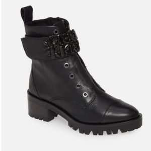 Karl Lagerfeld Black Leather Moto Boots